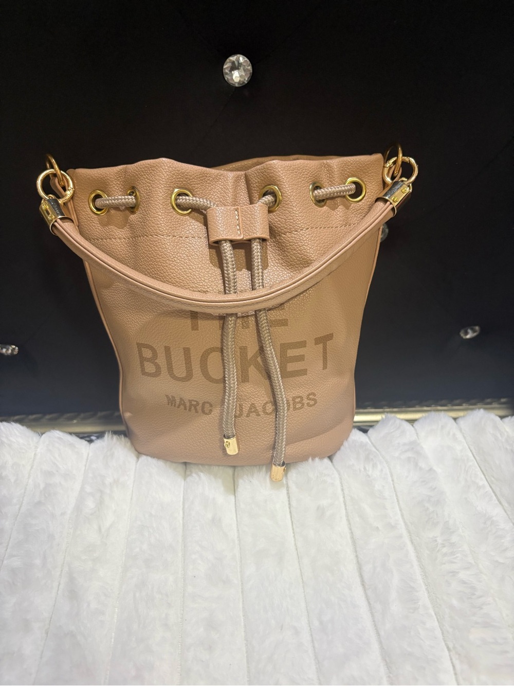 & Other Stories Tan Pebbled Leather Drawstring Crossbody Bag